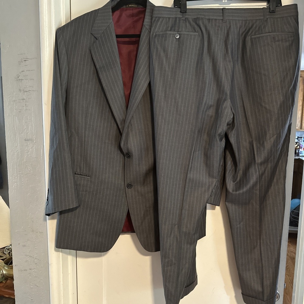 Lanifício d' Marzoni 44R Gray Wool Mens Set Suit Jacket pinstripe pants 38 X 30